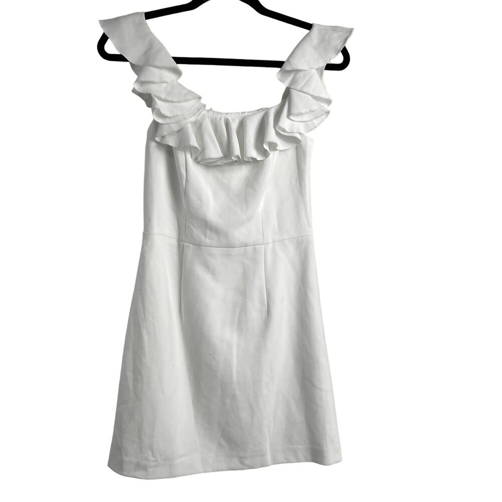 French Connection Flounce Ivory White Fitted Mini Dress Sorority Size 4 Coquette